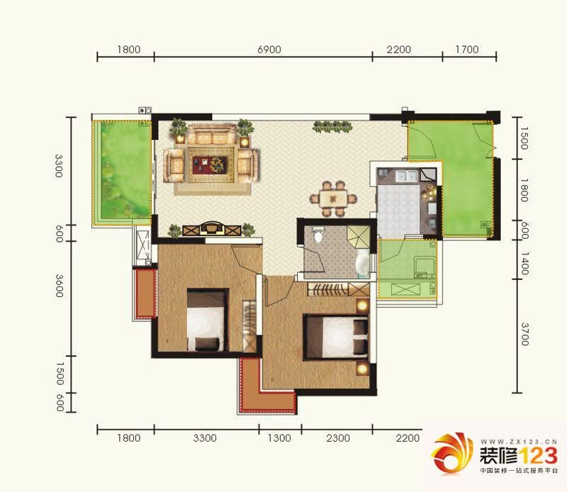 汇景花园户型图b3户型图 2室2厅1.