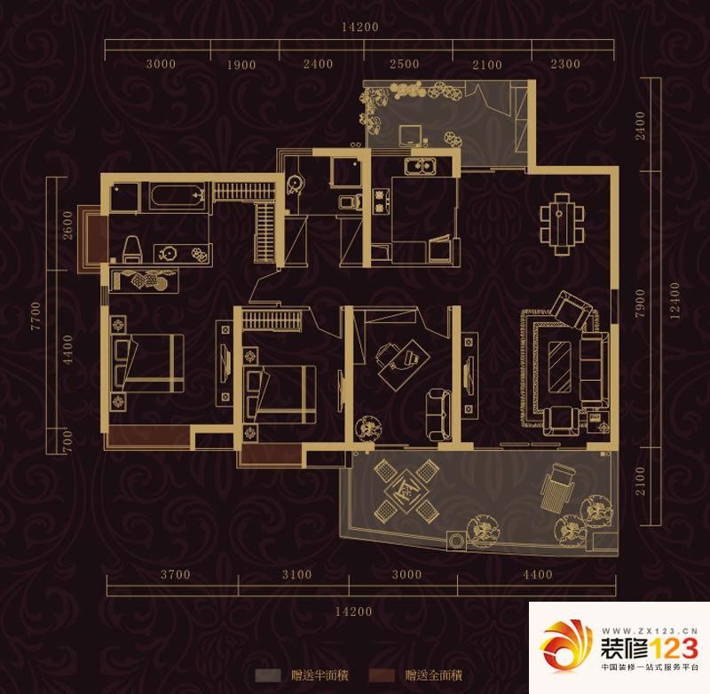 珠江御景湾户型图二期c1户型 3室 .