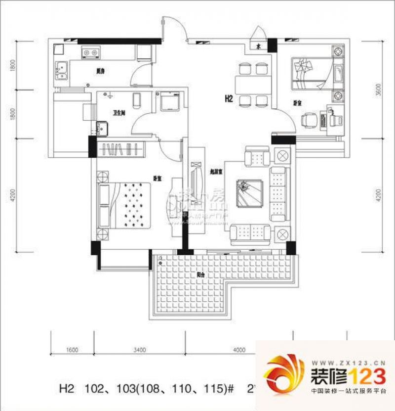 百步亭花园现代城户型图H2 2室2 ...