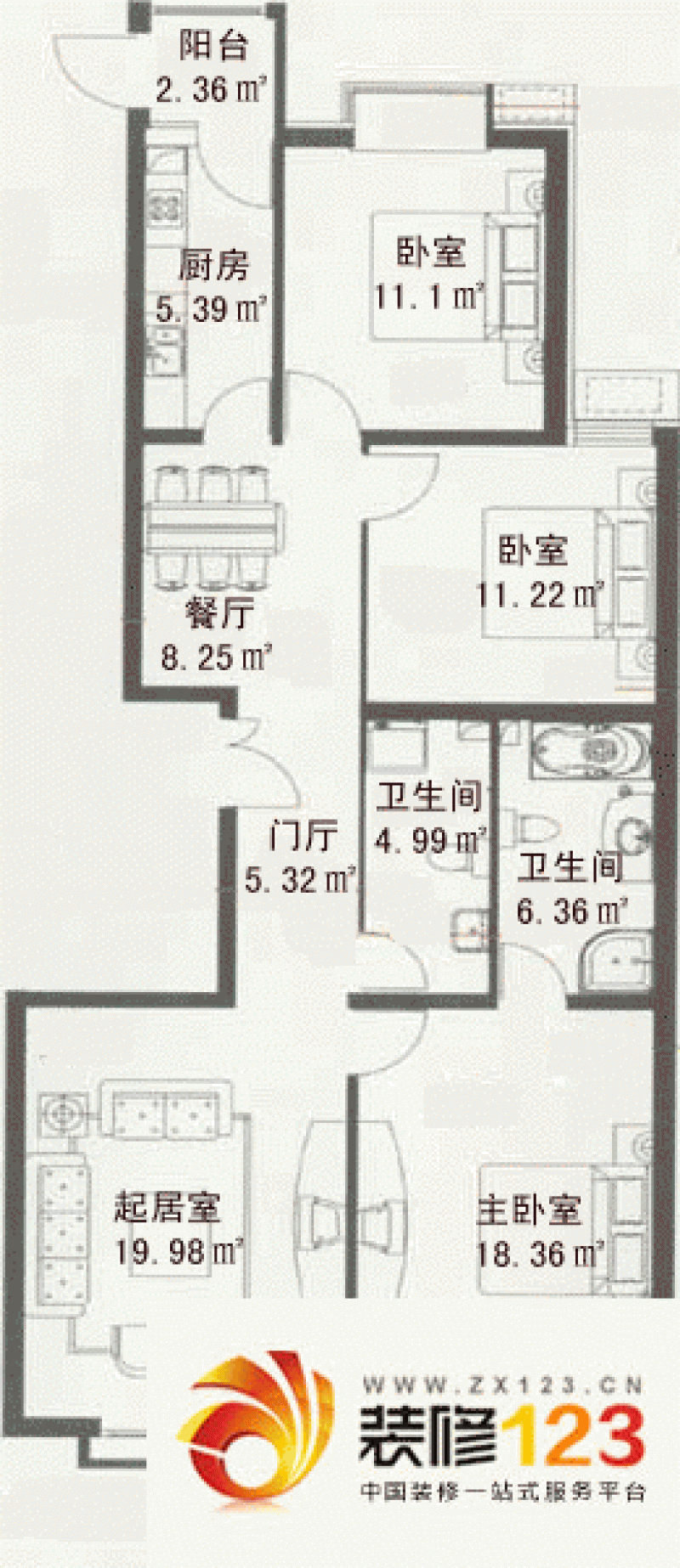 馨莲茗园户型图j户型 3室2厅2卫1 .