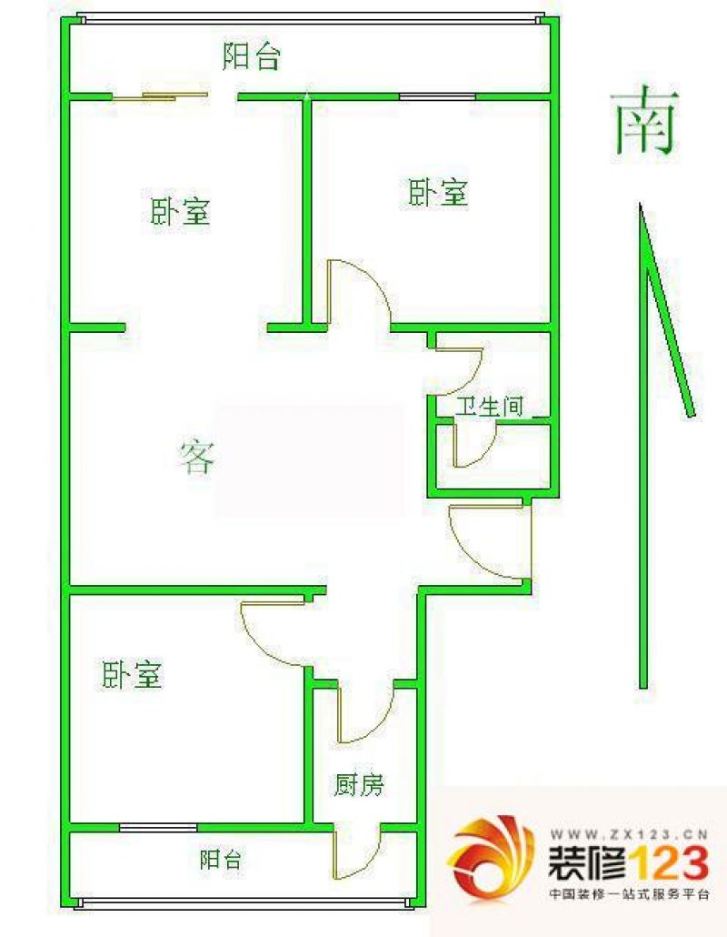 宏城花园户型图户型图 3室1厅1卫 .