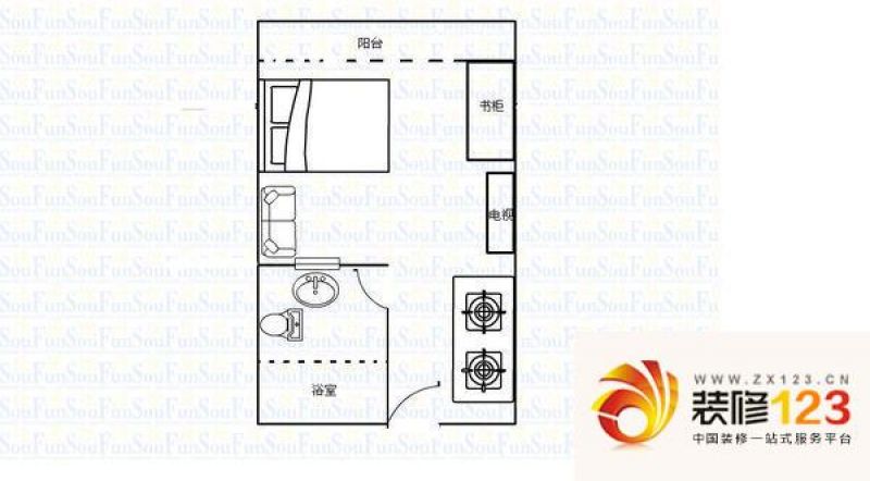 新达城公寓户型图1室0厅户型图.