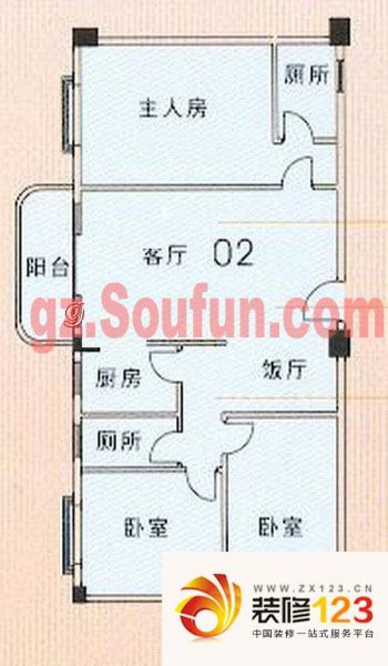 新城雅居户型图3室2厅户型图 3室 .