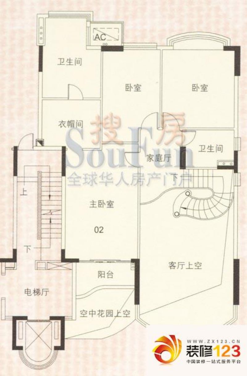 汇景新城别墅户型图一梯一户叠加.