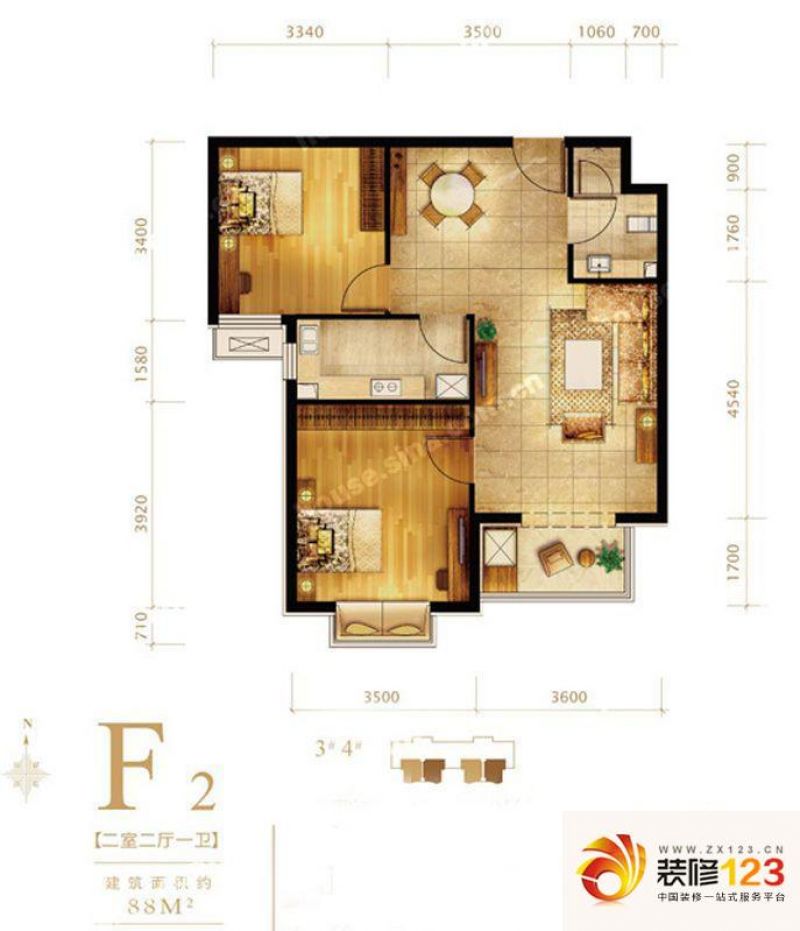 第三区观邸户型图F2户型图 2室 ...