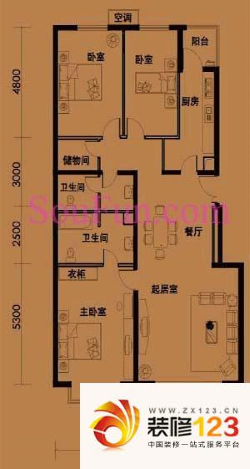 万和世家户型图户型图 3室2厅2卫.