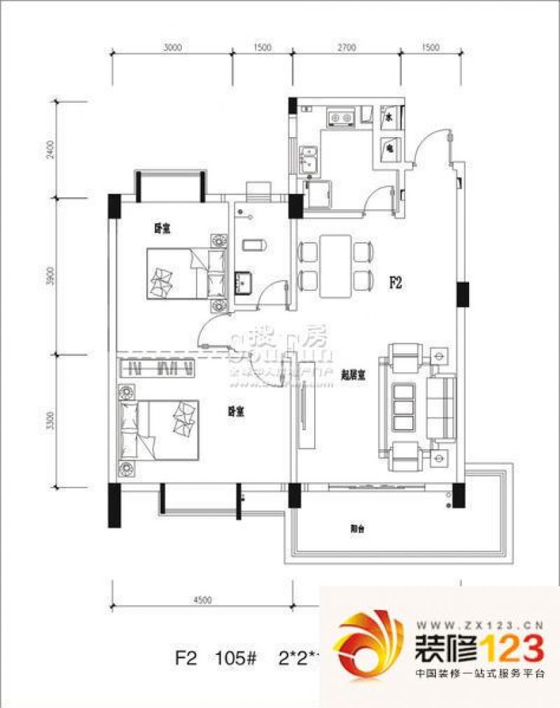 百步亭花园现代城户型图C3 2室2 ...