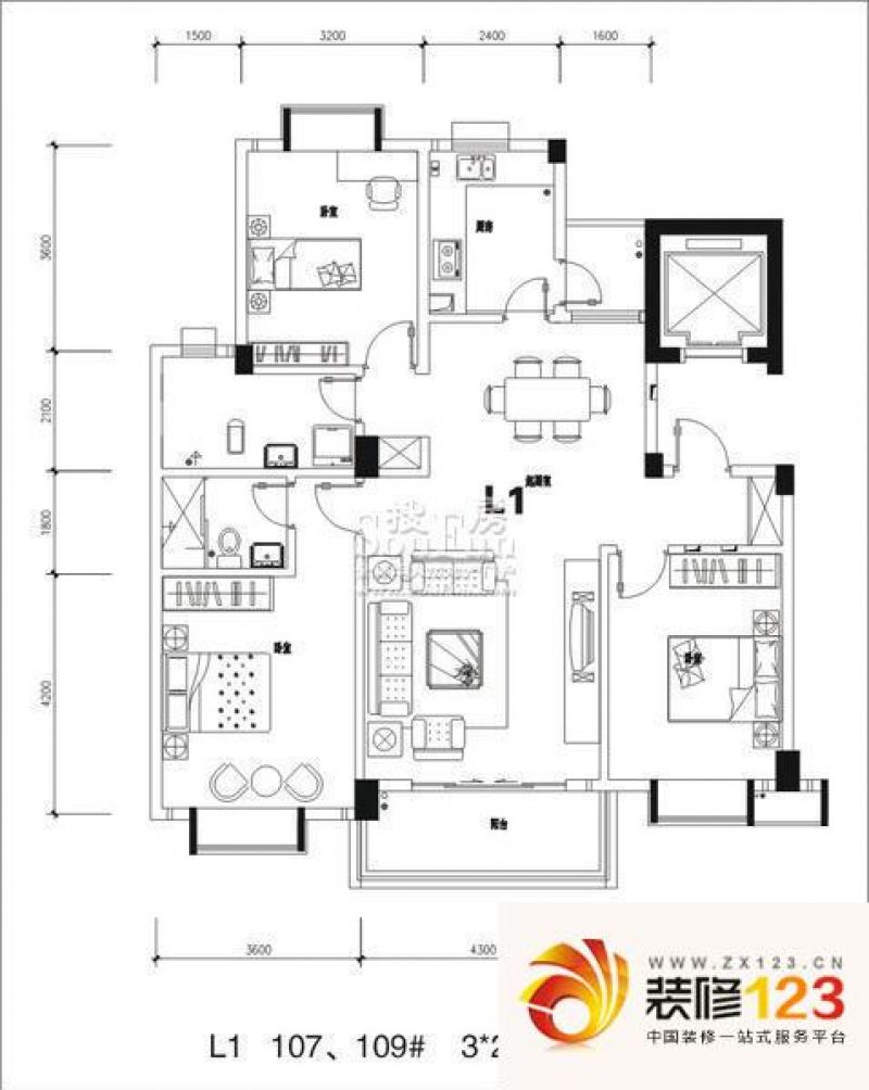 百步亭花园现代城户型图L1 3室2 ...