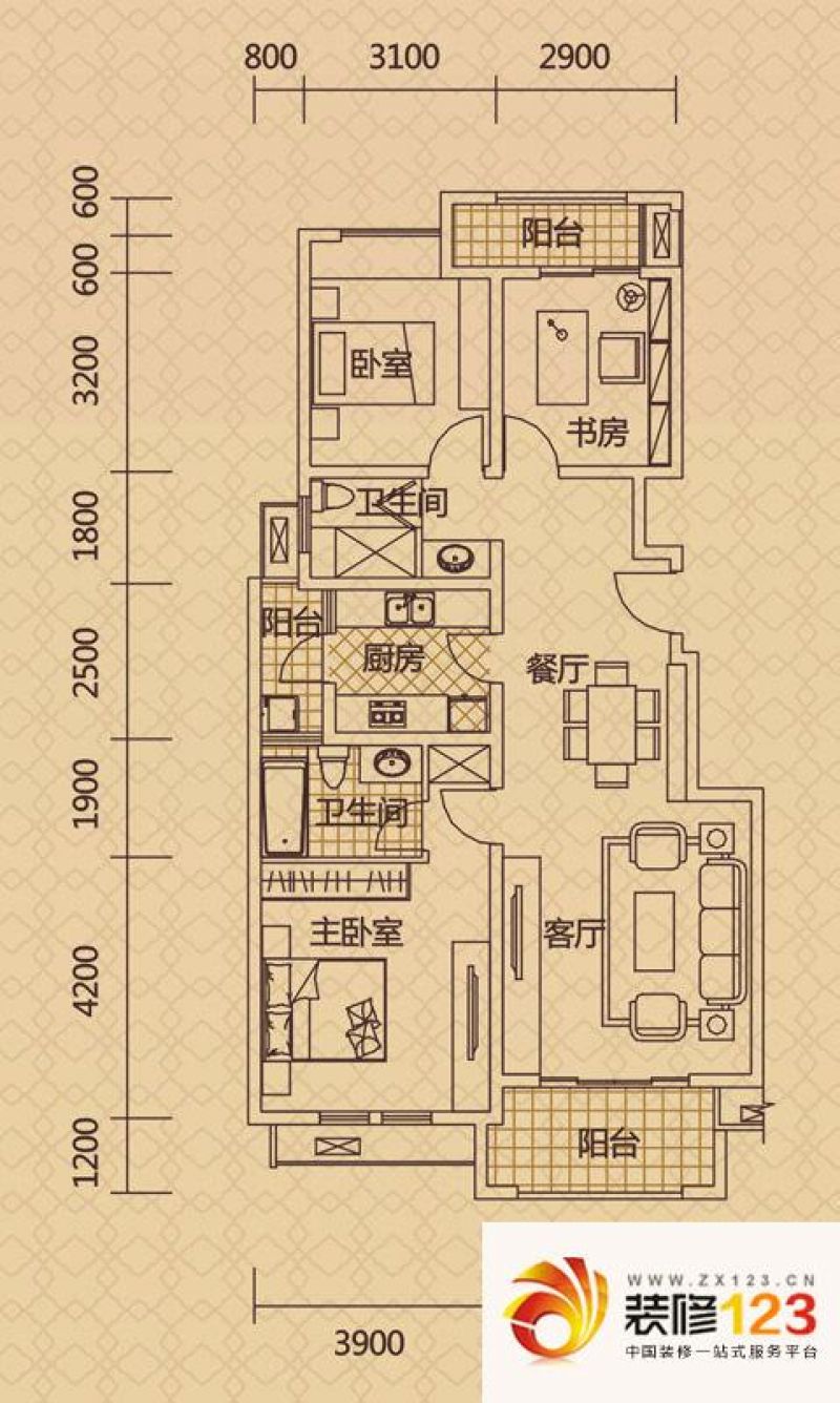 钱江美域户型图一期c户型 3室2厅 .