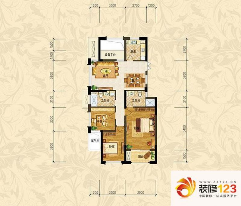 西溪山庄136平米边套户型户型图.