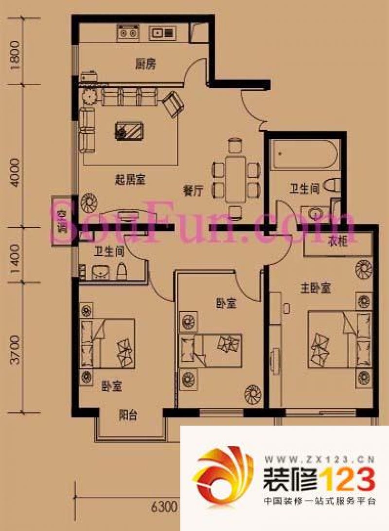 万和世家户型图户型图 3室2厅2卫.