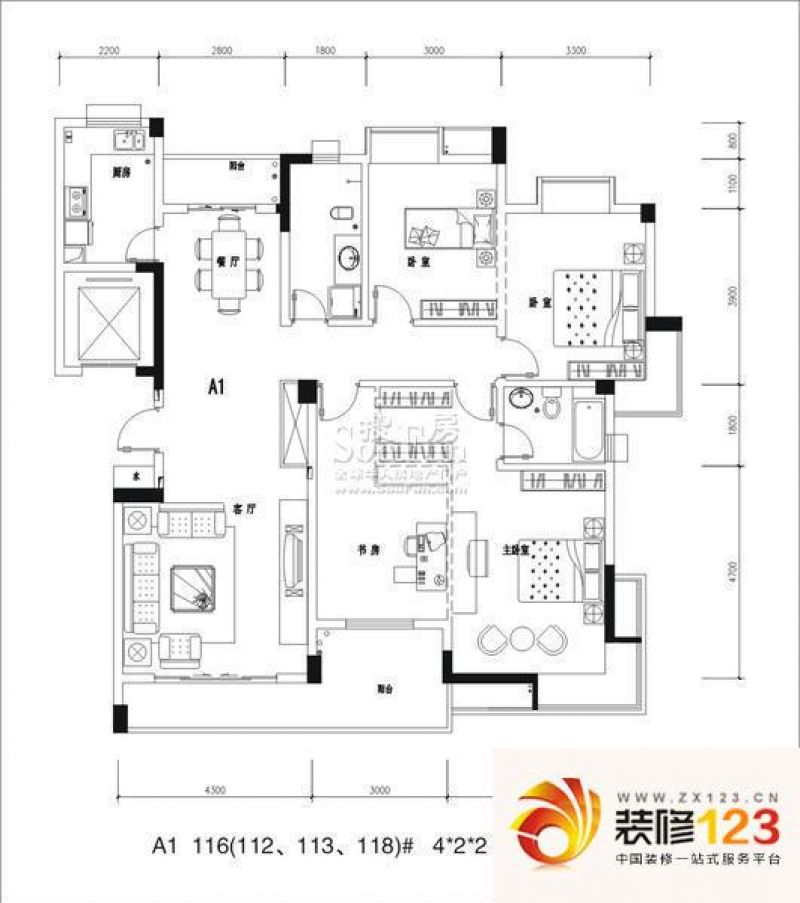 百步亭花园现代城户型图A1 4室2 ...