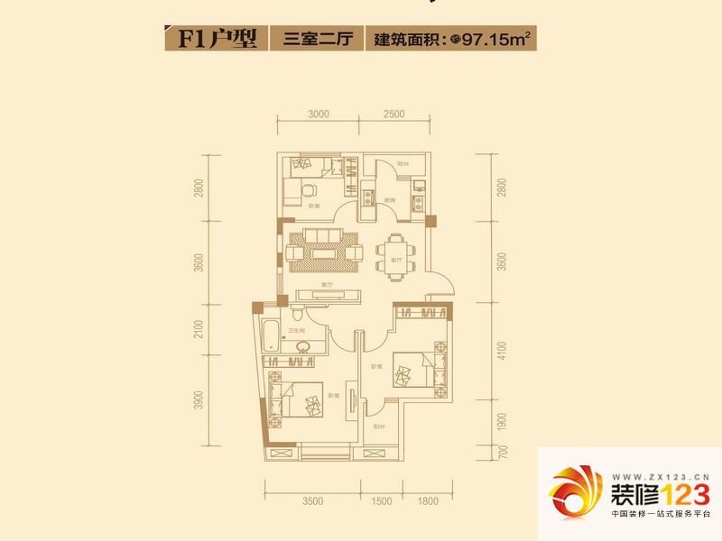 华星融城户型图F1户型 3室2厅 ...