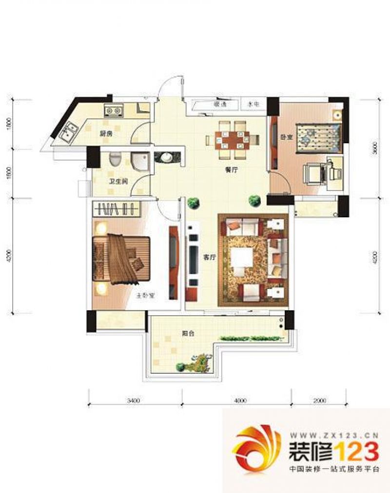 百步亭花园现代城户型图C2 2室2 ...