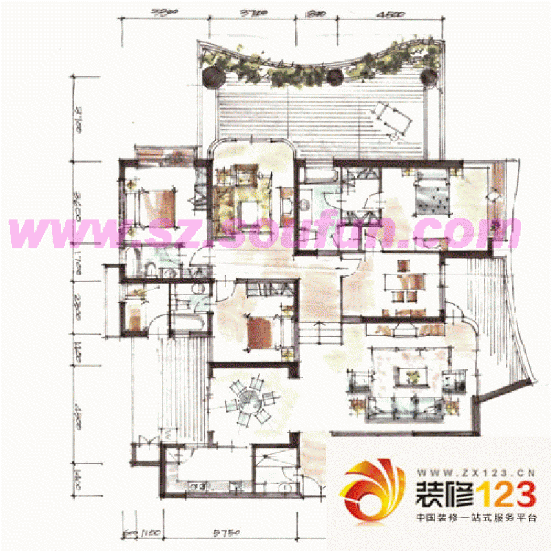 御景东方户型图1-3栋a户型 4室 .