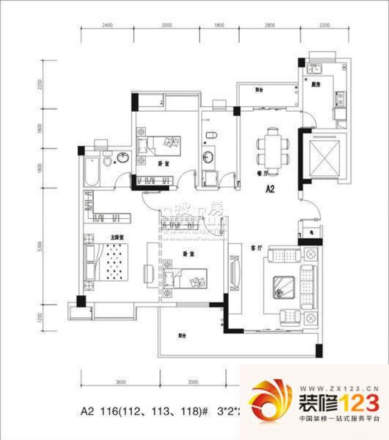 百步亭花园现代城户型图E1 2室2 ...