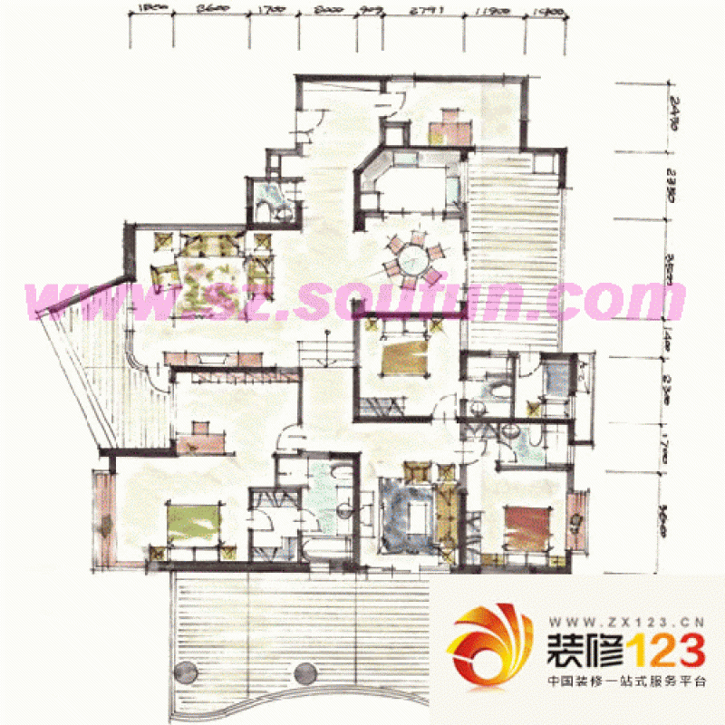 御景东方户型图1-3栋b户型 3室 .