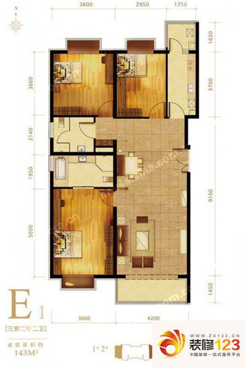 第三区观邸户型图E1户型图 3室 ...