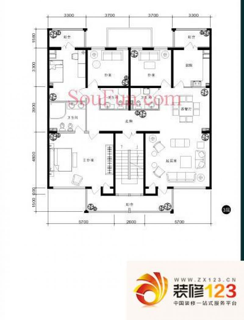 中房水木兰亭户型图g户型 4室2厅 .