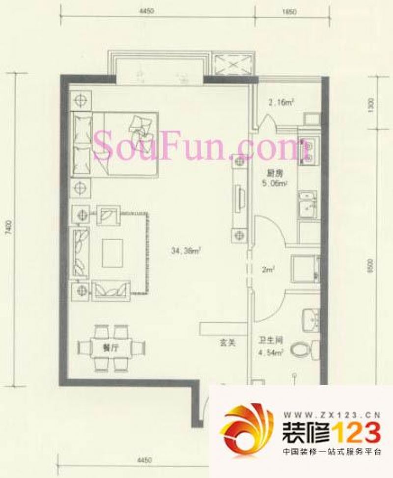 陶然北岸户型图户型图 1室2厅1卫 ...