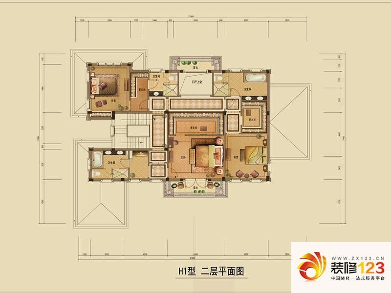 绿城桃花源户型图h1型 二层平面 .