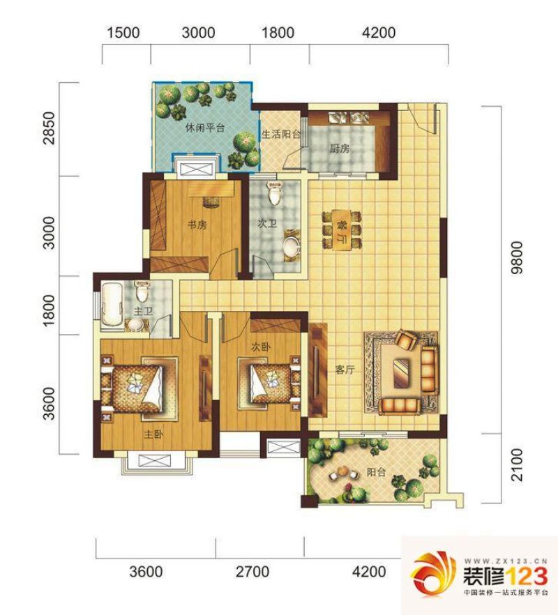 山水天成户型图1期d1户型 3室2厅.