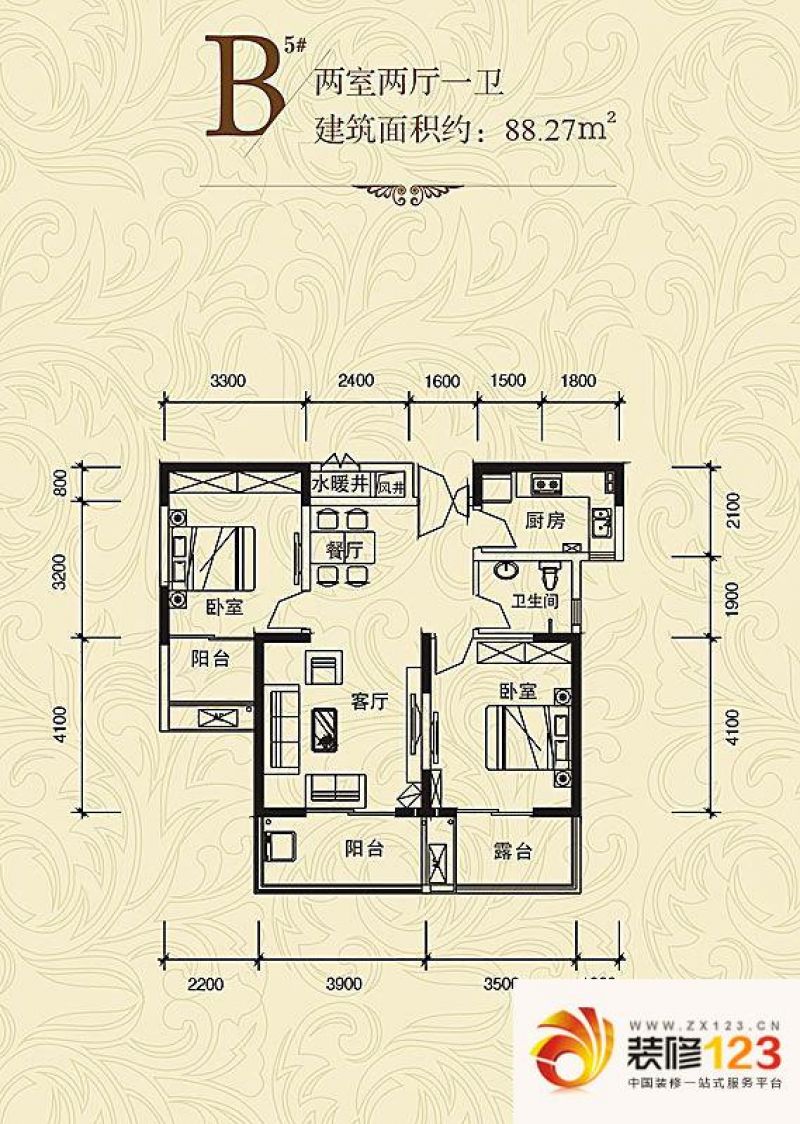 亿龙金河湾户型图户型5b 2室2厅1 .