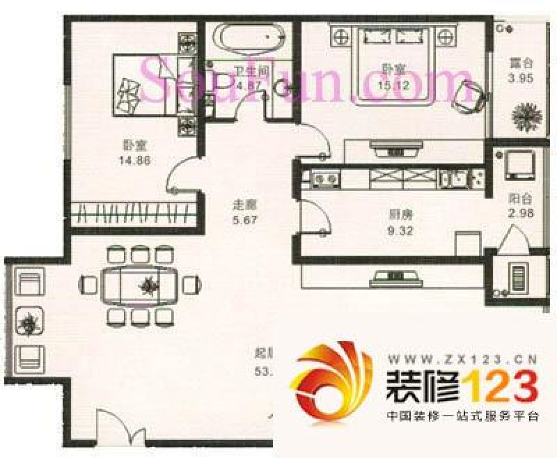 耕天下户型图户型图 2室2厅1卫1 .