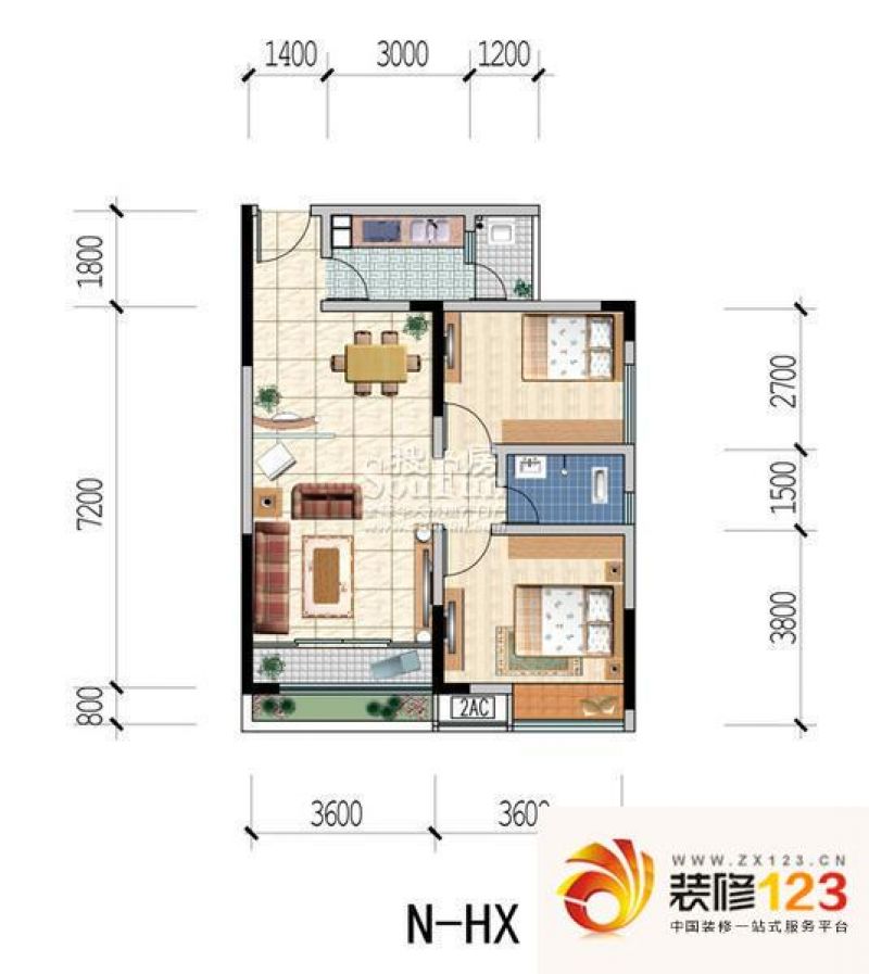 奔力绿色空间户型图n-hx 2室2厅2.
