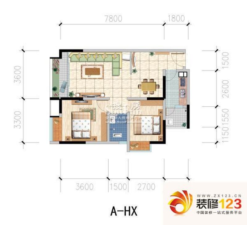 奔力绿色空间户型图a-hx-g 2室2.