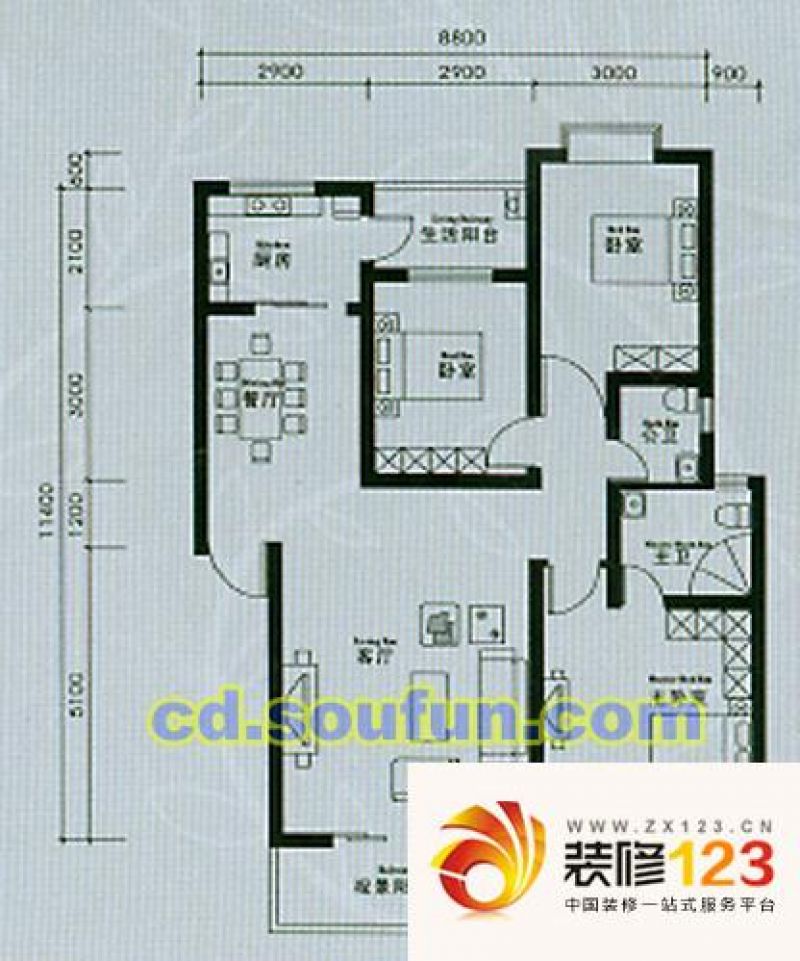 成都花半里花半里户型图a跃 4室2厅3卫1厨 .图片-我