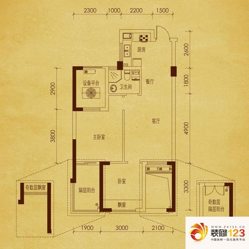 顺发康庄户型图4,5号楼中间套a .