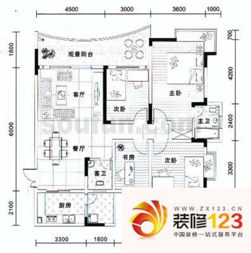 巴蜀城北岸明珠户型图b-2 4室2厅 .