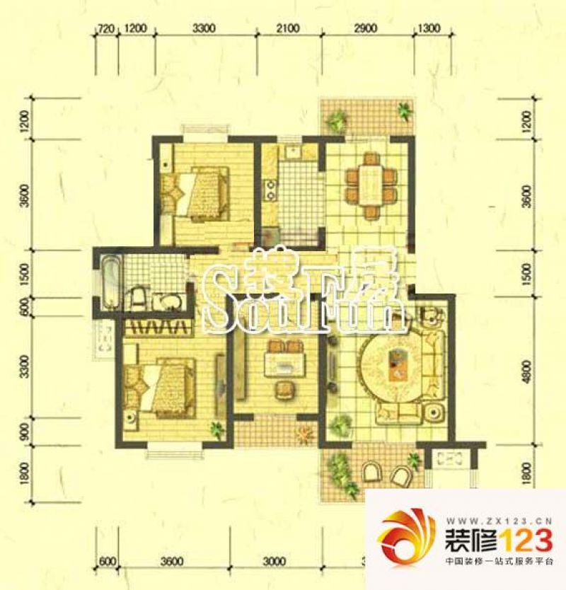 双湖景苑户型图部分户型 3室2厅1.