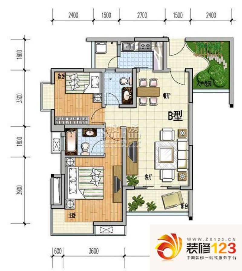 祺山品阁户型图两居室 2室2厅1卫 .