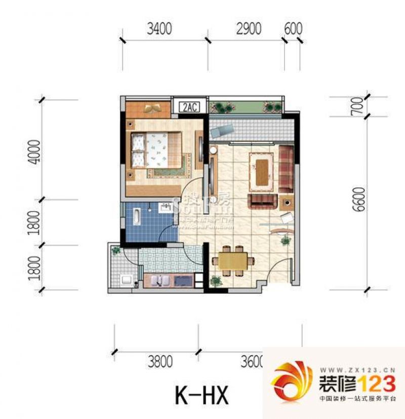 奔力绿色空间户型图k-hx 1室2厅1.
