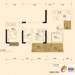 领都户型图二期C2户型 2室2厅1卫 ...