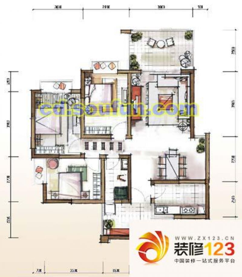 富丽花城户型图二期b1-1型 3室2.