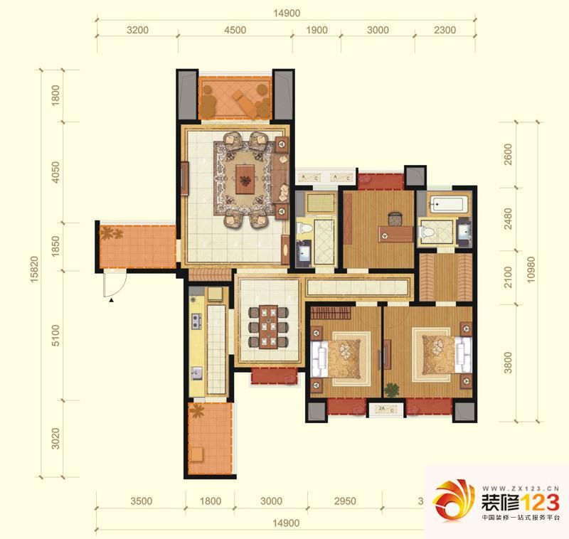 太阳公元(成都)户型图c9户型 3室.