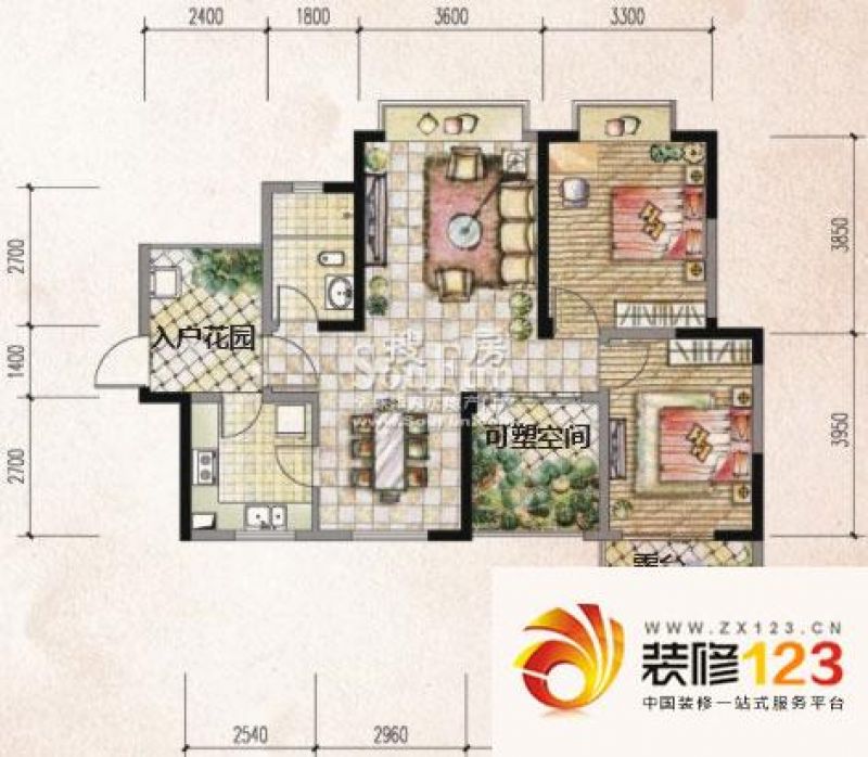 蓝光富丽东方户型图c1奇数层 2室.