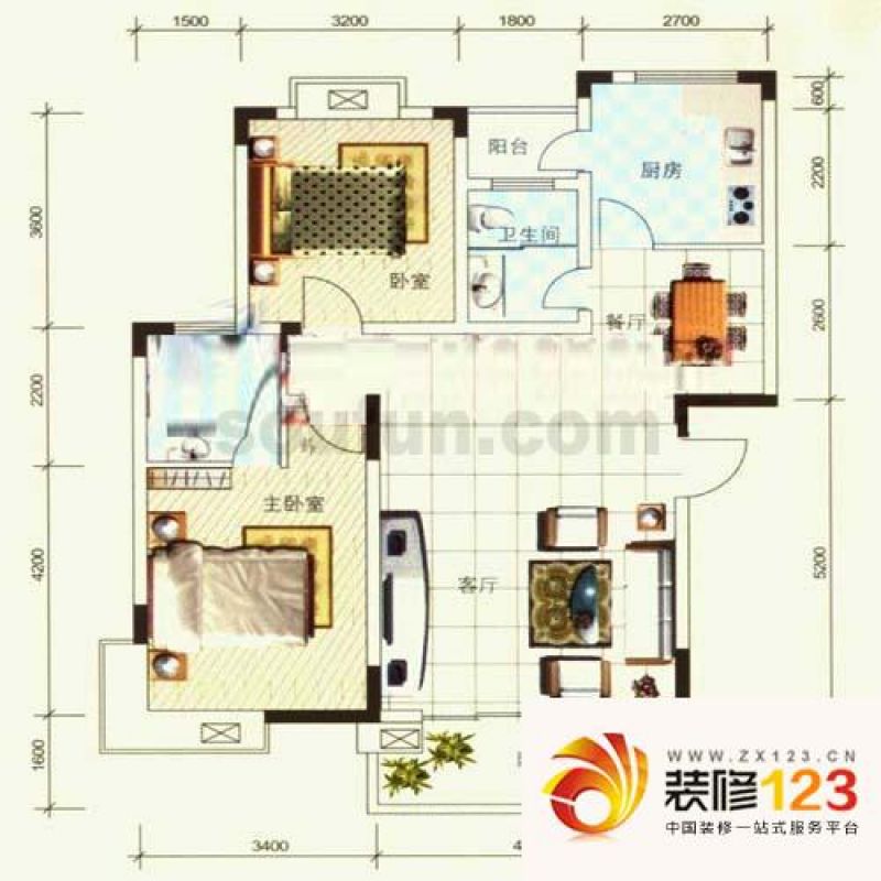 青麓雅园户型图户型图 2室2厅1卫 .