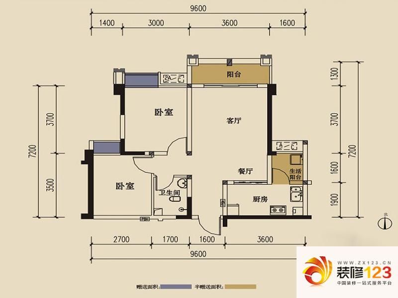 城投东庐户型图A1户型 2室2厅1卫 ...