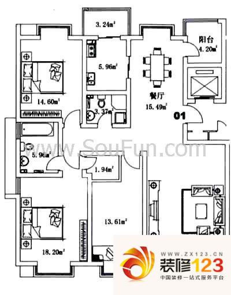 凤凰城户型图户型图 3室2厅1卫1 .