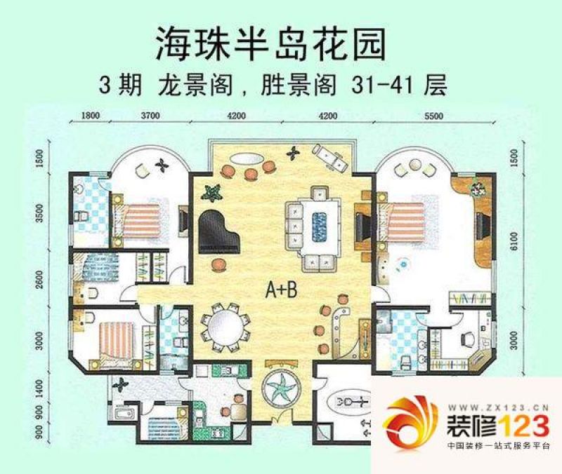 海珠半岛花园户型图2室1厅户型图.