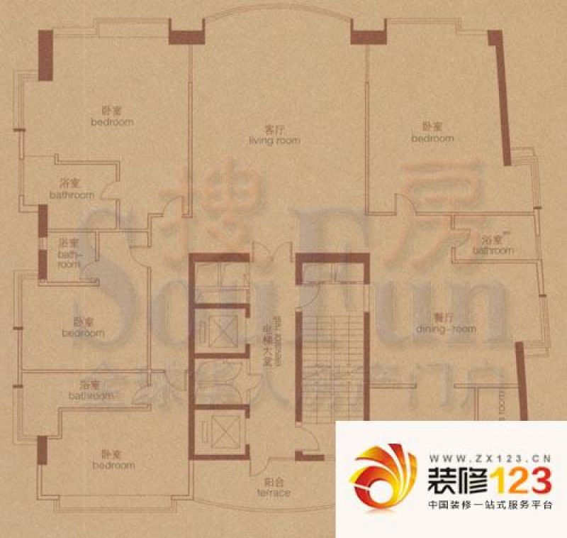 中信君庭户型图e栋34-35层单位 4.