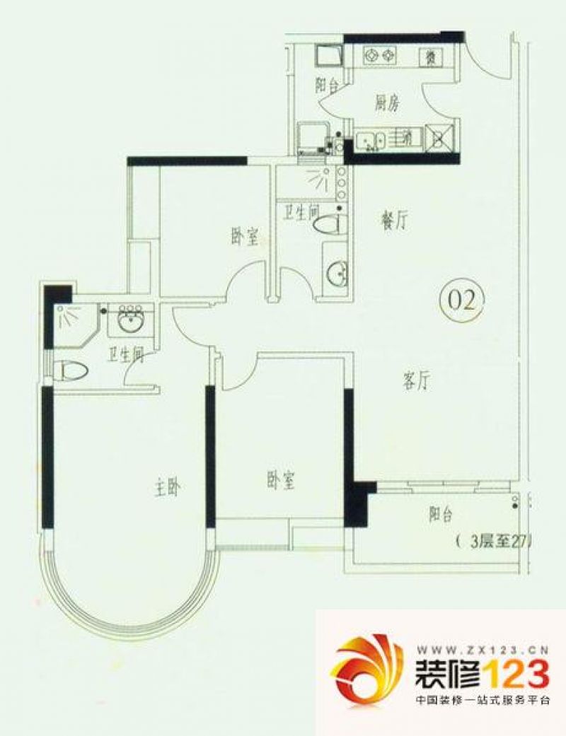 第三金碧花园户型图3室2厅户型图.