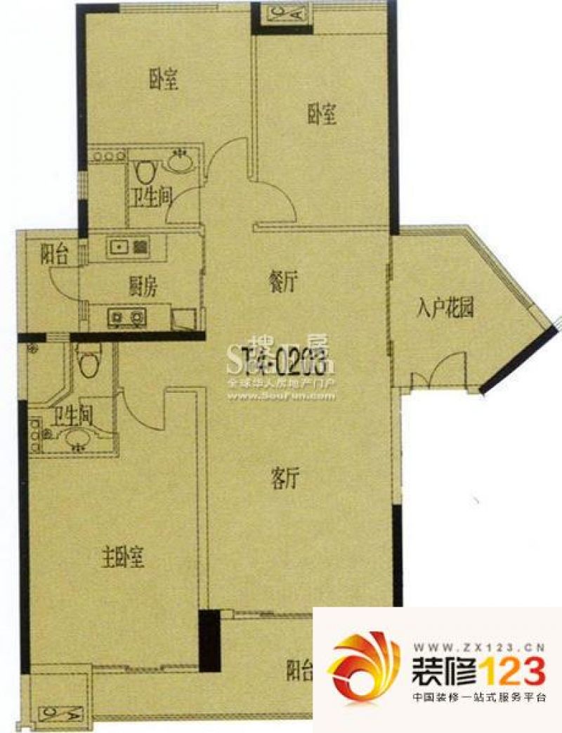 广州兰亭御园兰亭御园户型图3室2厅90平方米.