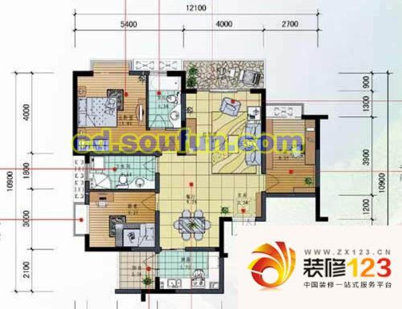 颐和家园户型图1-10型 3室2厅2卫 .