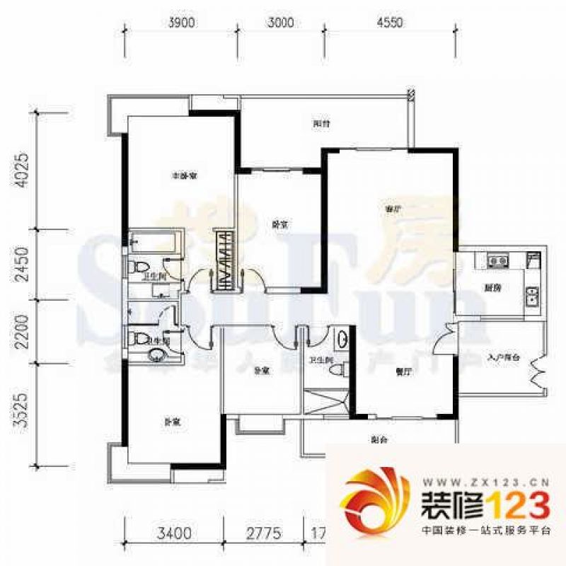 光大花园户型图4室2厅户型图 4室.