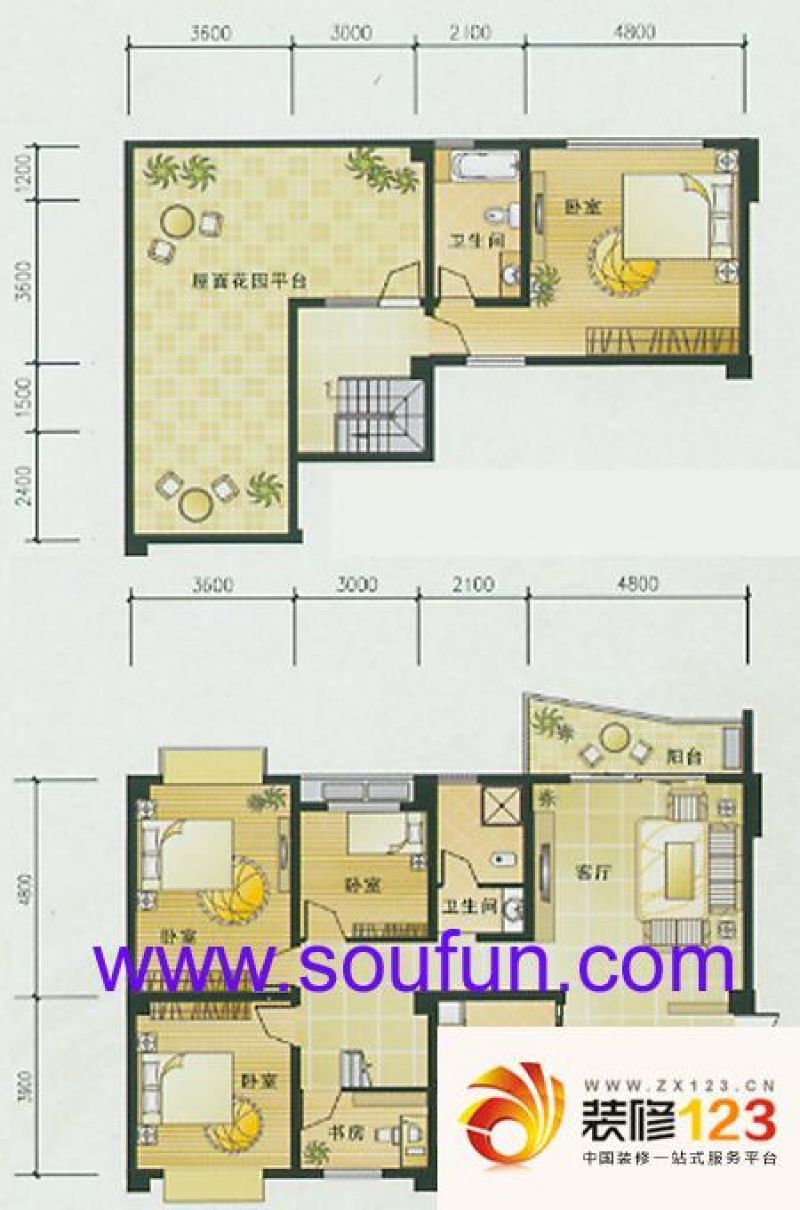 蓝水湾户型图6b跃 5室2厅2卫1厨.